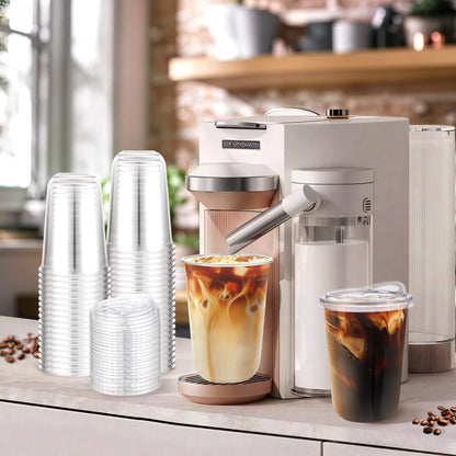 50 Pack 16oz Clear Plastic Cups with Sip Lids, Disposable Iced Coffee Cup with Strawless Lid for Party Wedding Catering Events, to Go Cups for Cold Drinks Smoothie Milkshake Lemonade Bubble - Available at All In One Marketplace Canada