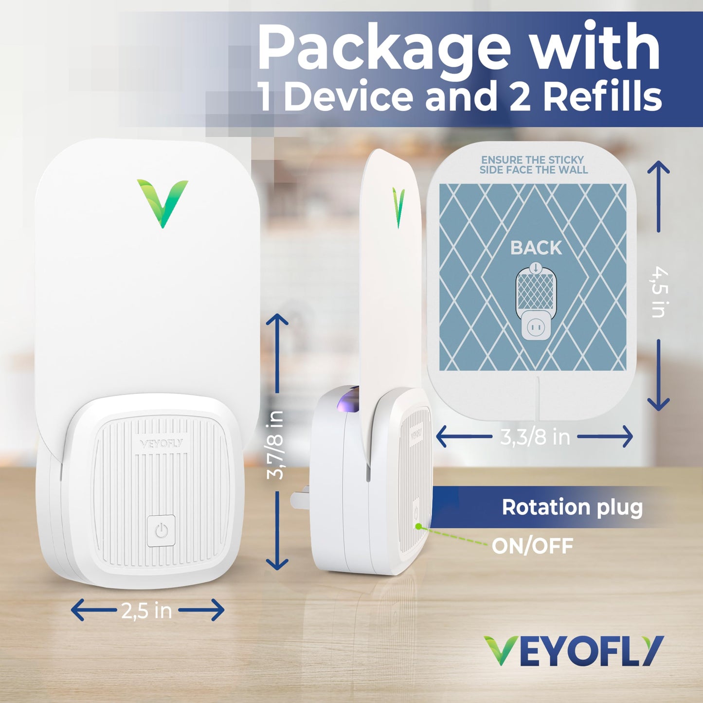 VEYOFLY Fruit Fly Traps for Indoors (1 Device + 2 Refills), Gnat Trap Indoor Plug in, Bug Traps, Flying Insect Trap, Gnat Traps for House Indoors, Fly Trap Indoor for Home Bug Light, Gnats Catcher