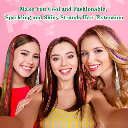 FEBSNOW 47 Inch Straight Hair Extension Tinsel Kit 2400 Strands 12 Mixed Colors Glitter Hair Extensions Tool for Women Girls Hair Accessories for Christmas New Year Halloween Cosplay Party 🍁 All In One Marketplace Canada