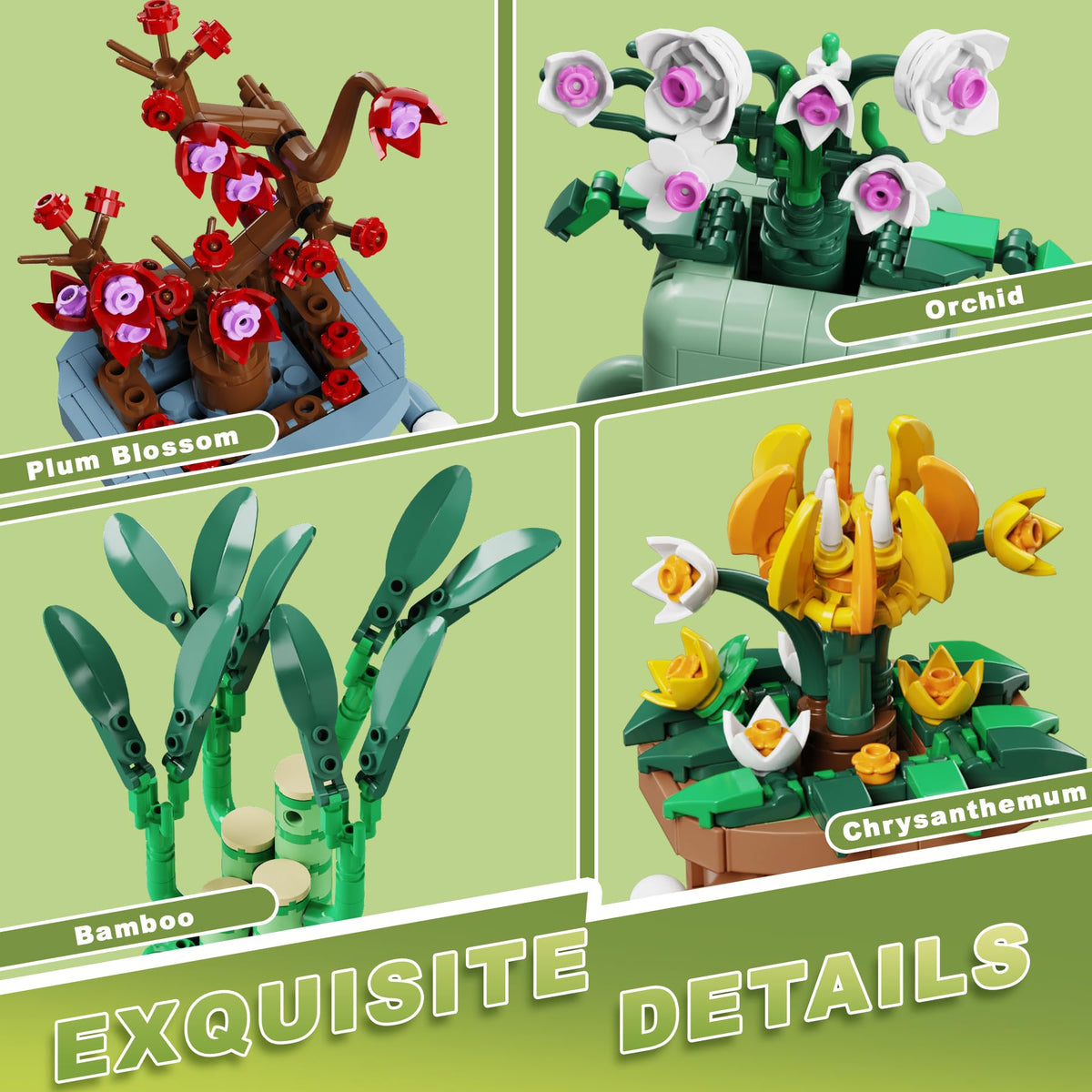 Loyratche 4 Pack Botanicals Cute Plants Building Set, 968PCS Flower Botanical Collection Building Toys for Home Office Décor Christmas Birthday Gifts 🍁 All In One Marketplace Canada
