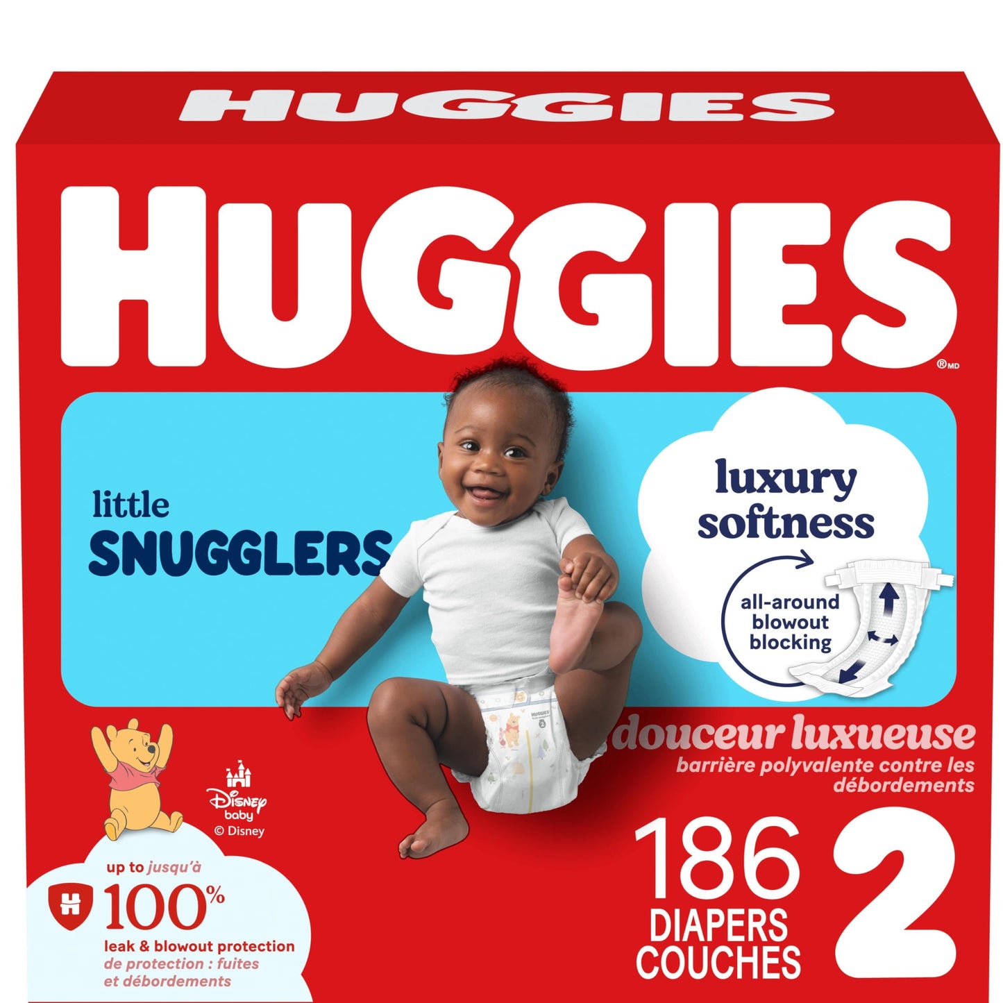 Huggies Size 2 Diapers, Little Snugglers Baby Diapers, Size 2 (12-18 lbs), 186 Count (3 Packs of 62), Packaging May Vary