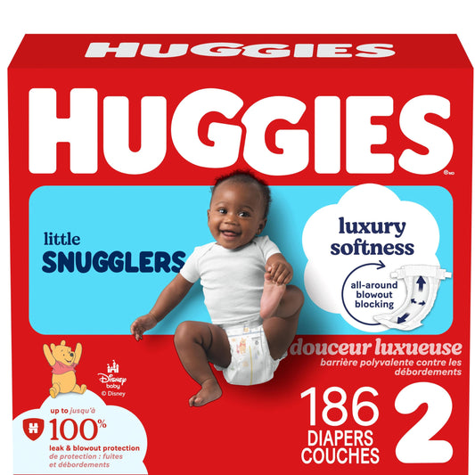 Huggies Size 2 Diapers, Little Snugglers Baby Diapers, Size 2 (12-18 lbs), 186 Count (3 Packs of 62), Packaging May Vary
