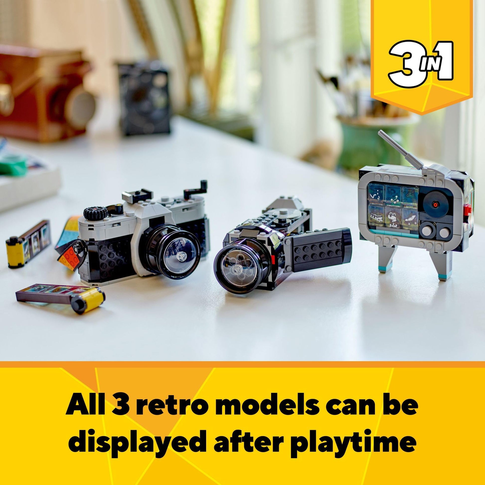 LEGO Creator 3 in 1 Retro Camera Toy, Transforms from Toy Camera to Retro Video Camera to Retro TV Set, Photography Gift for Boys and Girls Ages 8 Years Old and Up Who Enjoy Creative Play, 31147 - Available at All In One Marketplace Canada