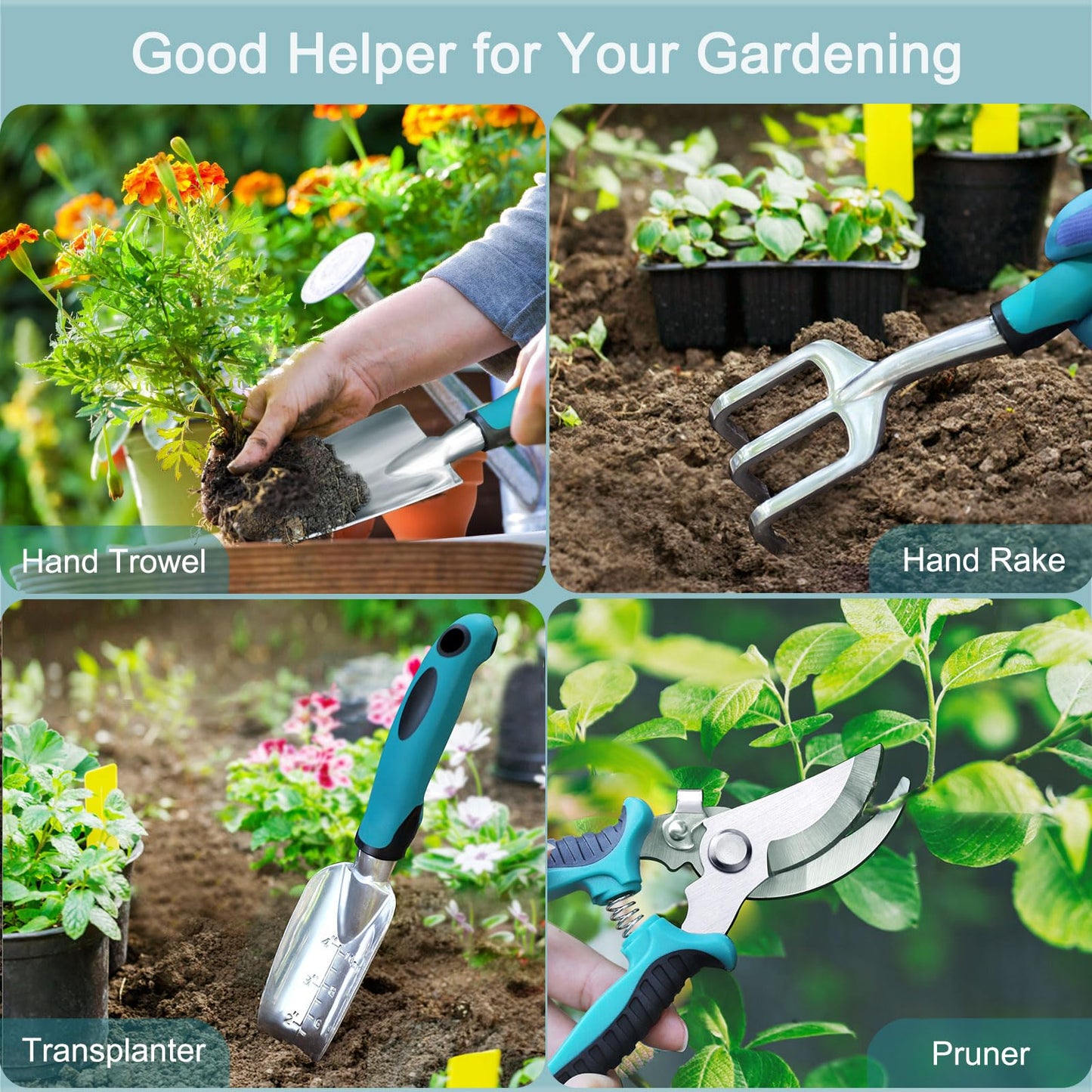 Kynup Gardening Tools 7-Piece, Heavy Duty Garden Tools Set with Non-Slip Ergonomic Handle, Repotting Mat, Rust-Proof, Gardening Hand Tools with Handbags and Gloves, Gardening Gifts for Women and Men - Available at All In One Marketplace Canada