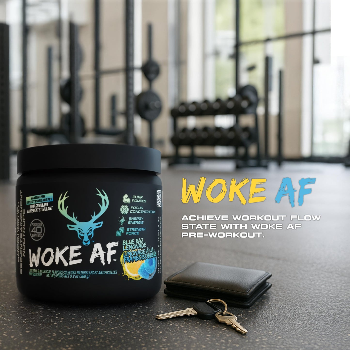 Bucked Up Woke AF Pre-Workout, Blue Raz Lemonade, 40 Servings Bucked Up
