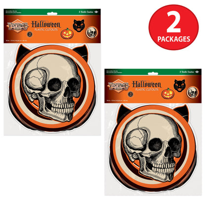 Lot de 6 décorations vintage en plastique pour Halloween Beistle, 25-30 cm, motifs citrouille, chat et tête de mort