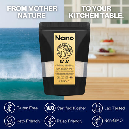 NANO Baja Sea Salt Organic | 90 Minerals, 4X More Than Celtic Sea Salt | Low Sodium, Pure & Clean | Cooking & Wellness | 1 lb (454g)