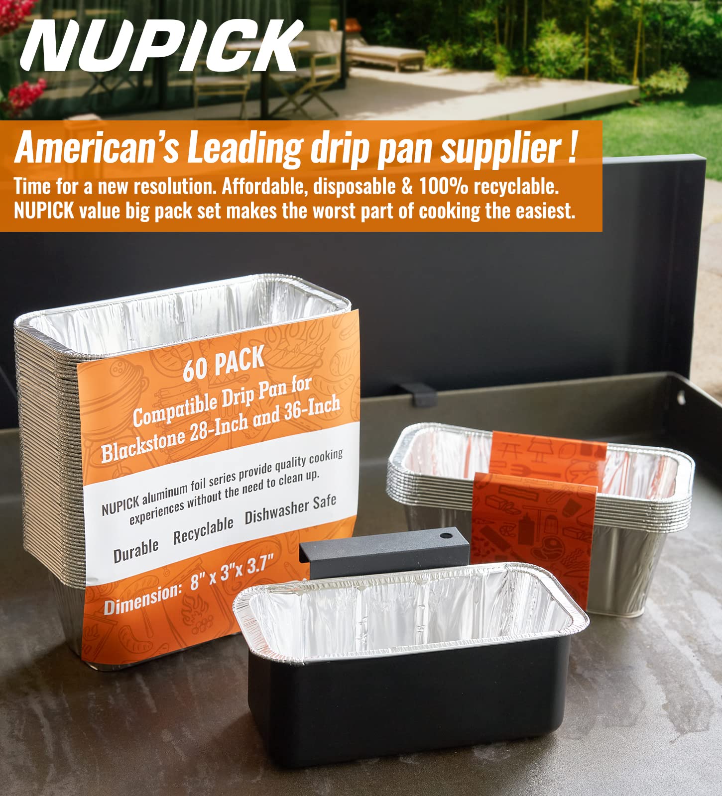 NUPICK 40 Pack Grease Cup Liners for Blackstone 17"/28"/36" Griddle, Drip Pan Liners for Blackstone 5017, Disposable Aluminum Foil Drip Pan Liner - Available at All In One Marketplace Canada