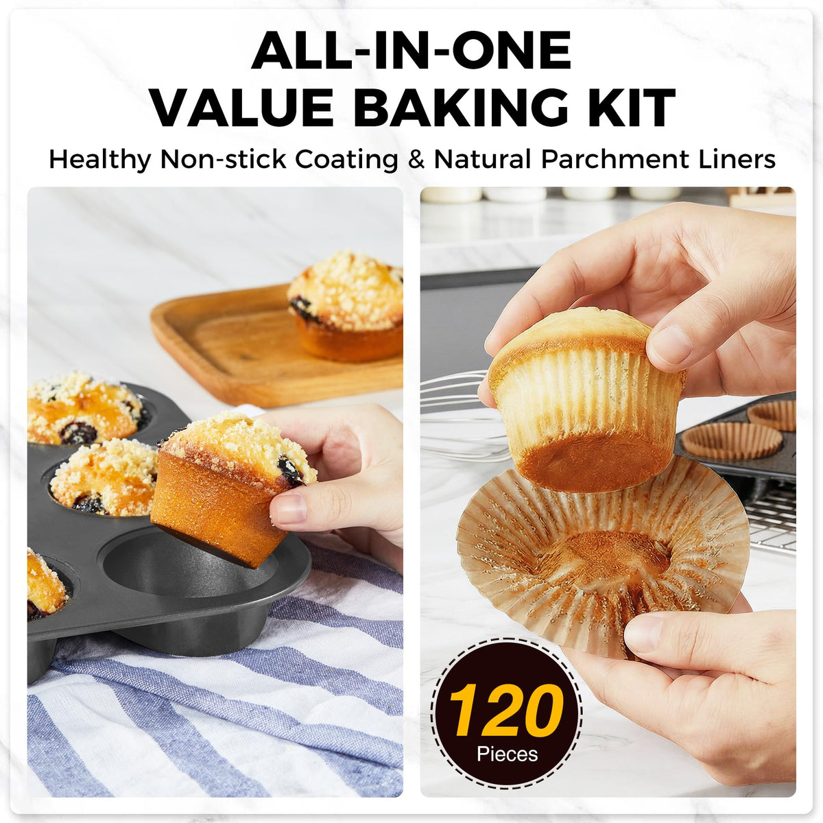 HONGBAKE Muffin Pan for Baking, Nonstick Cupcake Tin 12 Cup, 2 Pack Cup Cake Tray, Premium & Dishwasher Safe - Dark Grey 🍁 All In One Marketplace Canada
