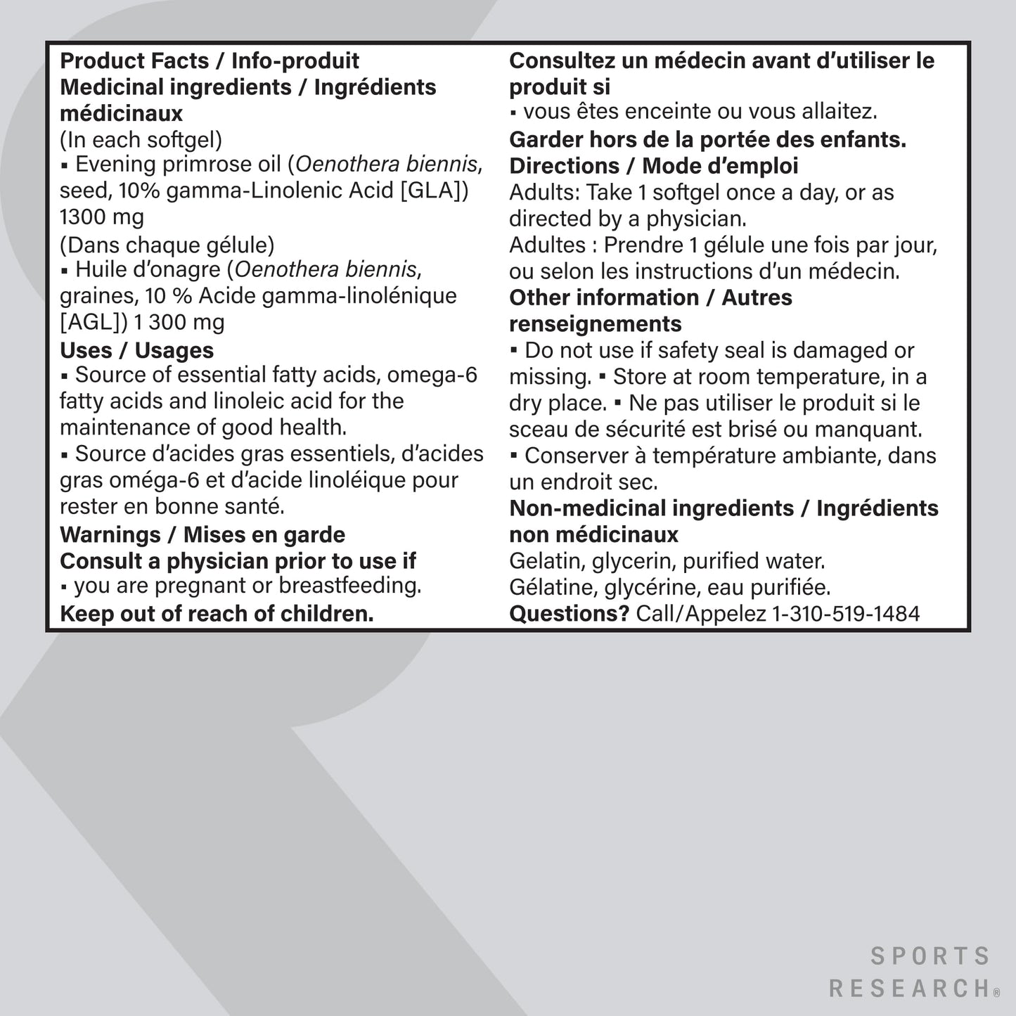 Sports Research® Evening Primrose Oil with GLA - Cold Pressed Primrose Oil supporting Women's Health - Hexane Free · Non-GMO · Gluten Free - 120 Count Softgels - Available at All In One Marketplace Canada