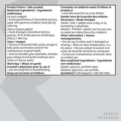 Sports Research® Evening Primrose Oil with GLA - Cold Pressed Primrose Oil supporting Women's Health - Hexane Free · Non-GMO · Gluten Free - 120 Count Softgels - Available at All In One Marketplace Canada