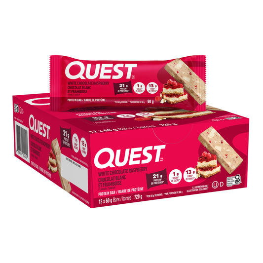Quest Nutrition White Chocolate Raspberry Flavoured Protein Bar, High Protein, Gluten Free, Keto Friendly, Black, 12 Count (Pack of 1)