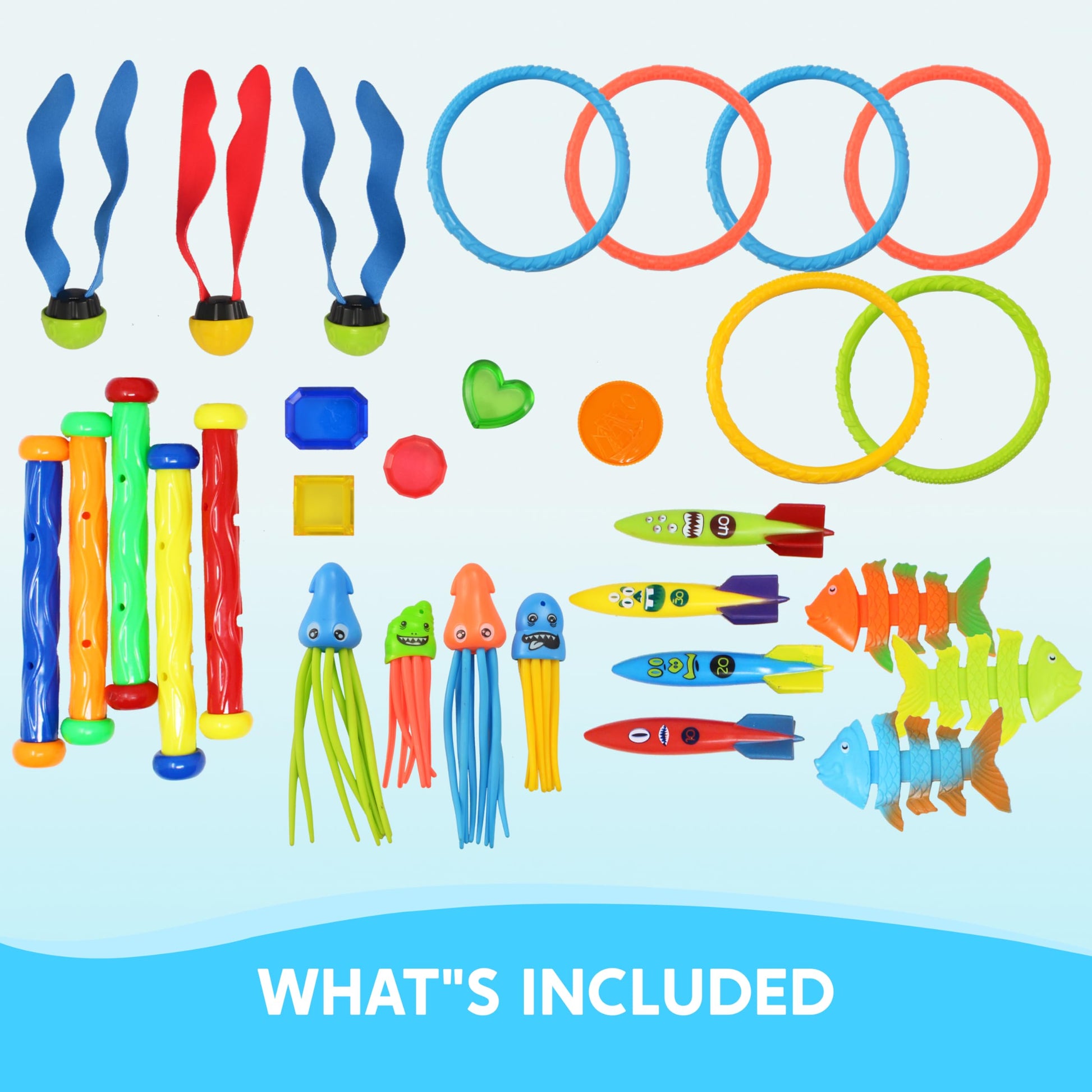 Sloosh 30 Pcs Diving Pool Toys for Kids Ages 3-12 Jumbo Set with Storage Bag Pool Games Summer Swim Water FishToys