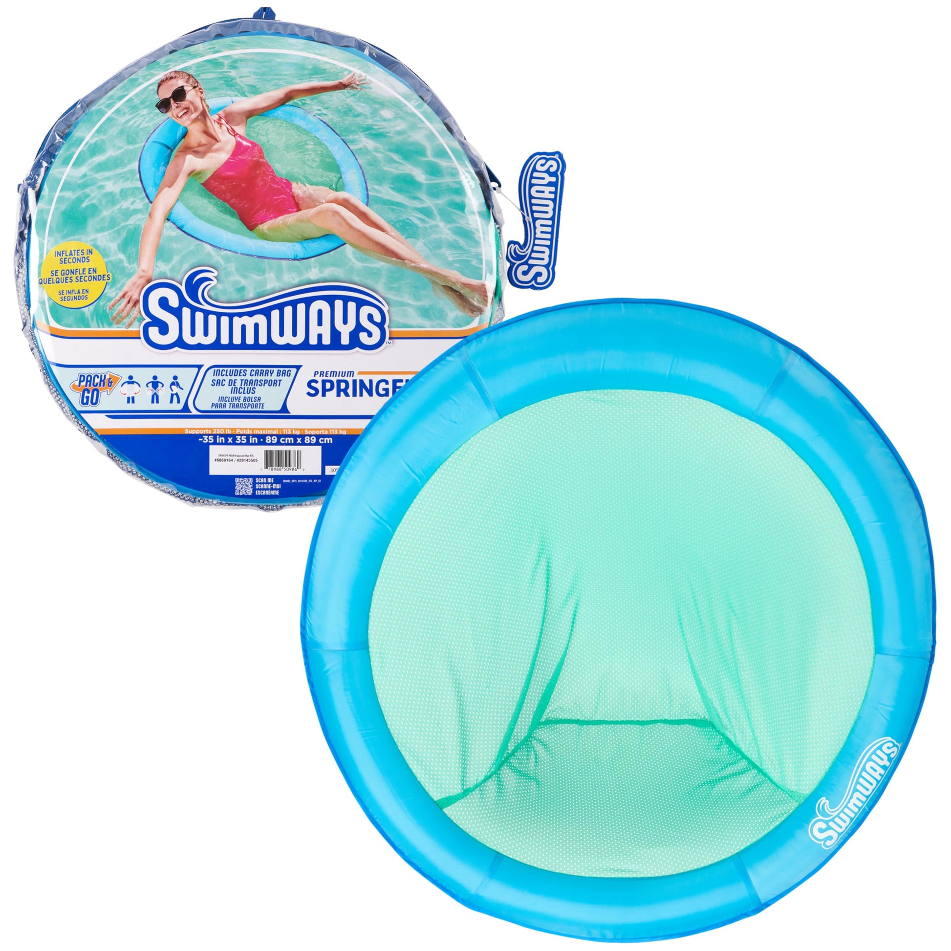 SwimWays Spring Float Premium Papasan Pool Lounger, Inflatable Pool Floats Adult with Fast Inflation for Ages 15 & Up, Sky Blue SwimWays