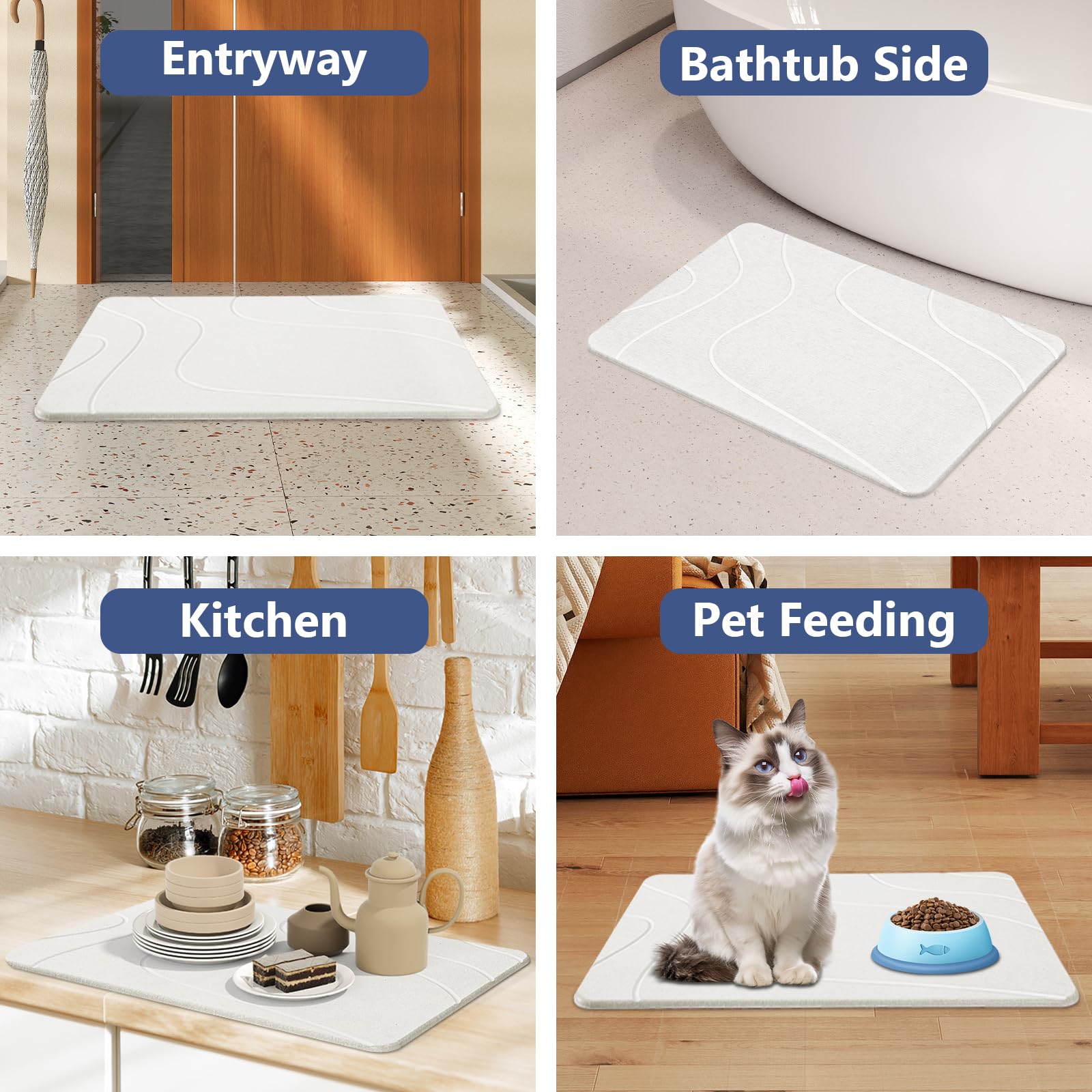 Ceecysaa 60 x 39cm Stone Bath Mat, Diatomaceous Earth Quick Dry Non Slip, White Ceecysaa