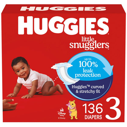 HUGGIES Little Snugglers Diapers, Size 3, 16-28 Lb, 136 Count
