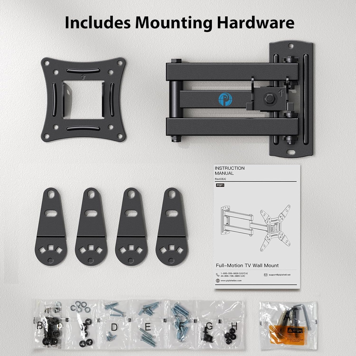 Pipishell Full Motion TV Wall Mount for 13-43 Inch LED LCD Flat Curved Screen TVs & Monitors, Max VESA 200x200mm up to 44lbs, Swivel TV Mount Wall Bracket with Rotation Swivel Tilt Extension, PISF1