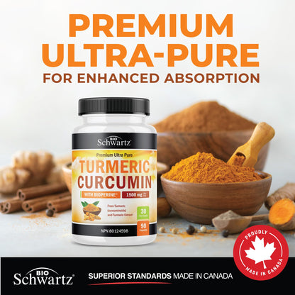 Turmeric Curcumin 1500mg | Turmeric Supplements + Black Pepper | Joint Pain Relief & Anti Inflammatory Pills | High Potency Curcumin Supplements with Black Pepper | Non-GMO, Gluten-Free | 90 Ct