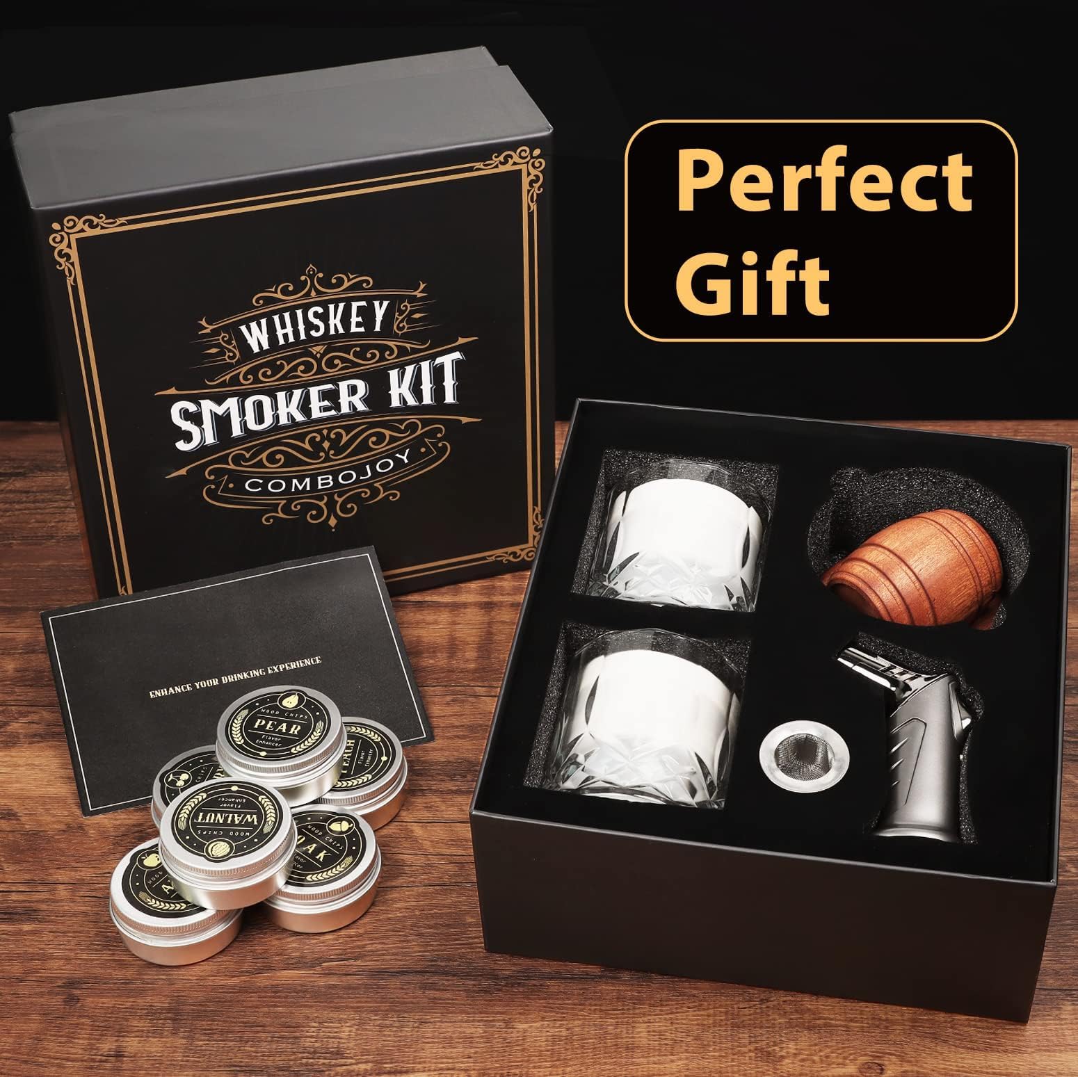 Whiskey Smoker Kit with Torch - 6 Flavors Wood Chips, 2 Glasses, 2 Ice Ball Molds - Cocktail Smoker Infuser Kit, Old Fashioned Drink Smoker Kit, Birthday Bourbon Whiskey Gifts for Men,Dad(NO Butane) - Available at All In One Marketplace Canada