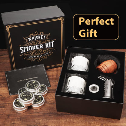 Whiskey Smoker Kit with Torch - 6 Flavors Wood Chips, 2 Glasses, 2 Ice Ball Molds - Cocktail Smoker Infuser Kit, Old Fashioned Drink Smoker Kit, Birthday Bourbon Whiskey Gifts for Men,Dad(NO Butane) - Available at All In One Marketplace Canada