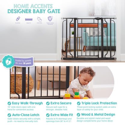 Regalo Home Accents Extra Wide Walk Thru Baby Gate, Includes Décor Hardwood, 4-Inch Extension Kit, 4-Inch Extension Kit, 4 Pack of Pressure Mount Kit and 4 Pack of Wall Cups and Mounting Ki
