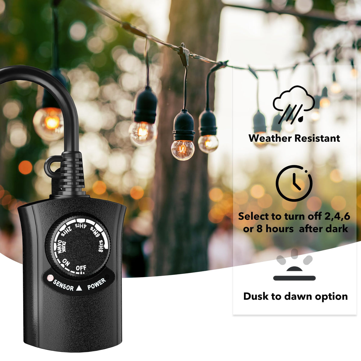 HBN Outdoor Light Timer Waterproof, Weatherproof Photocell Dusk to Dawn Light Sensor Timer 2/4/6/8 Countdown Timer, 1 Grounded Outlet for Christmas Lights，Hallowen Deceration，1875W 15A 1/2HP 🍁 All In One Marketplace Canada