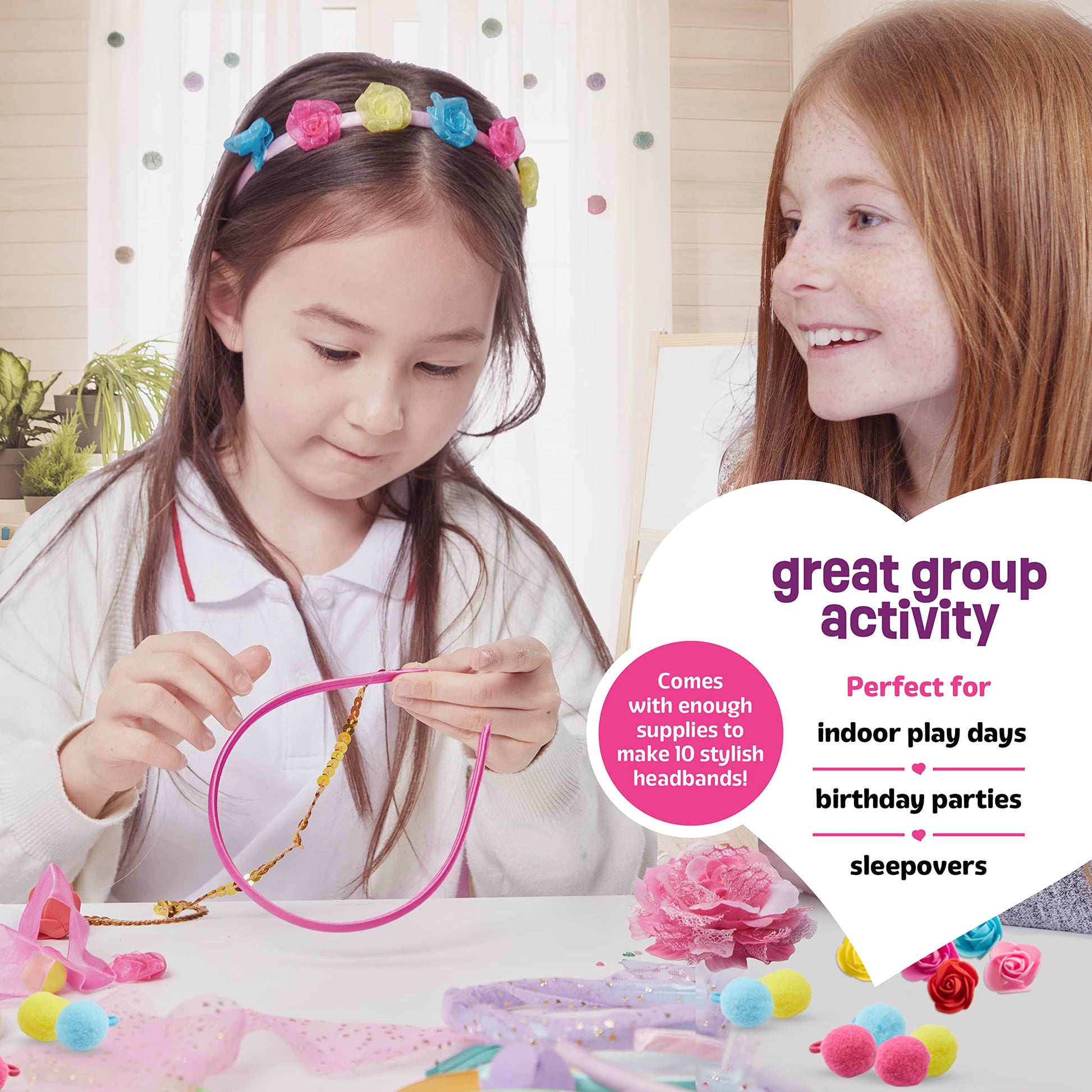 Headband Making Kit for Girls - Make Your Own Fashion Headbands for Kids - DIY Hair Accessories Set - Arts & Crafts Gift for Ages 5-12 Year Old Girl - Little Children's Art & Craft Gifts