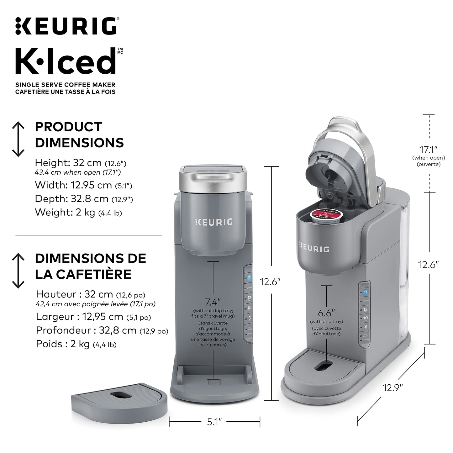Keurig K-Iced Single Serve K-Cup Pod Coffee Maker, Featuring Simple Push Blue Button Brew Over Ice, Grey - Available at All In One Marketplace Canada