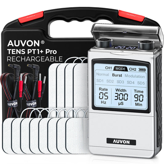 AUVON Rechargeable TENS Machine EMS Muscle Stimulator, Digital TENS Unit with 8 Customizable Modes, Electronic Massager for Sciatica, Shoulder & Back Pain Relief, 12 Pads, A Carry Case - Available at All In One Marketplace Canada