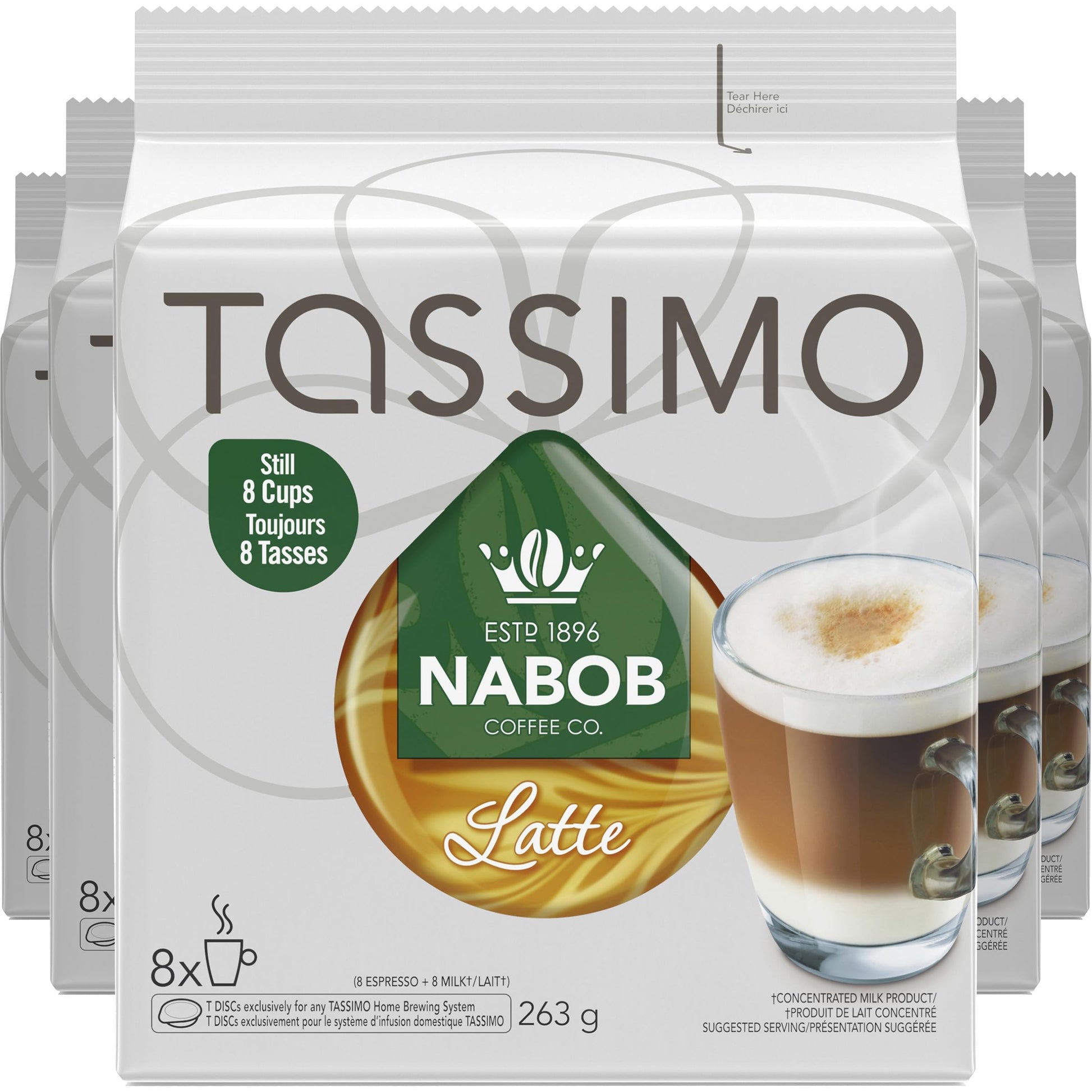 Nabob Latte Coffee Single Serve T-Discs by Tassimo, 8-Count Box
