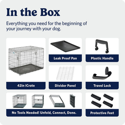MidWest Homes for Pets 42-Inch iCrate for Large Breeds, 71-90 lbs, Double Door Folding Dog Crate with Divider Panel, Leak-Proof Tray & Secure Latches, Portable, Durable & Easy to Assemble 🍁 All In One Marketplace Canada