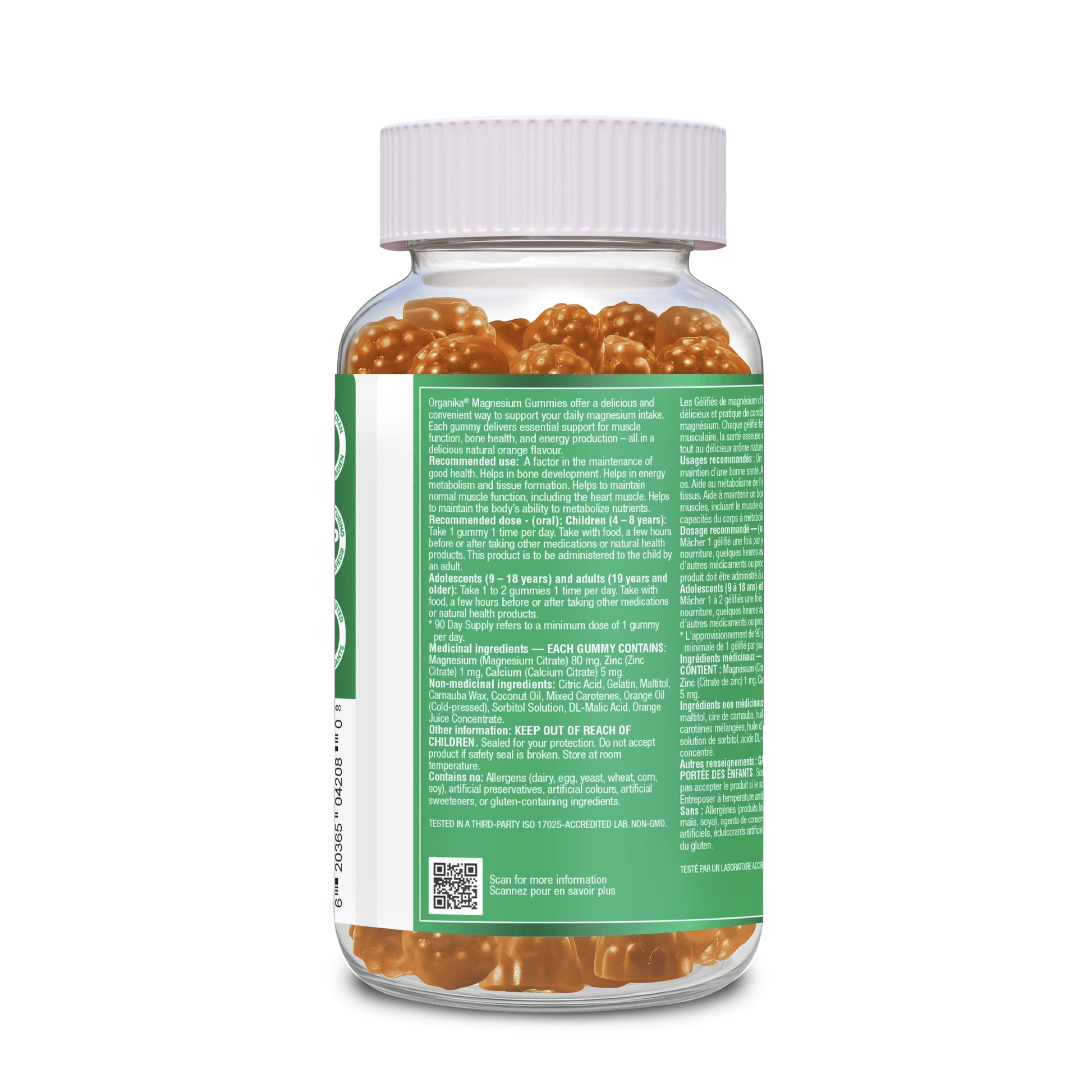 Organika Magnesium Gummies with Zinc & Calcium – Muscle Function, Bone & Heart Health Support, Stress & Energy Metabolism – Easy to Chew, Natural Orange Flavour - 90 gummies Organika