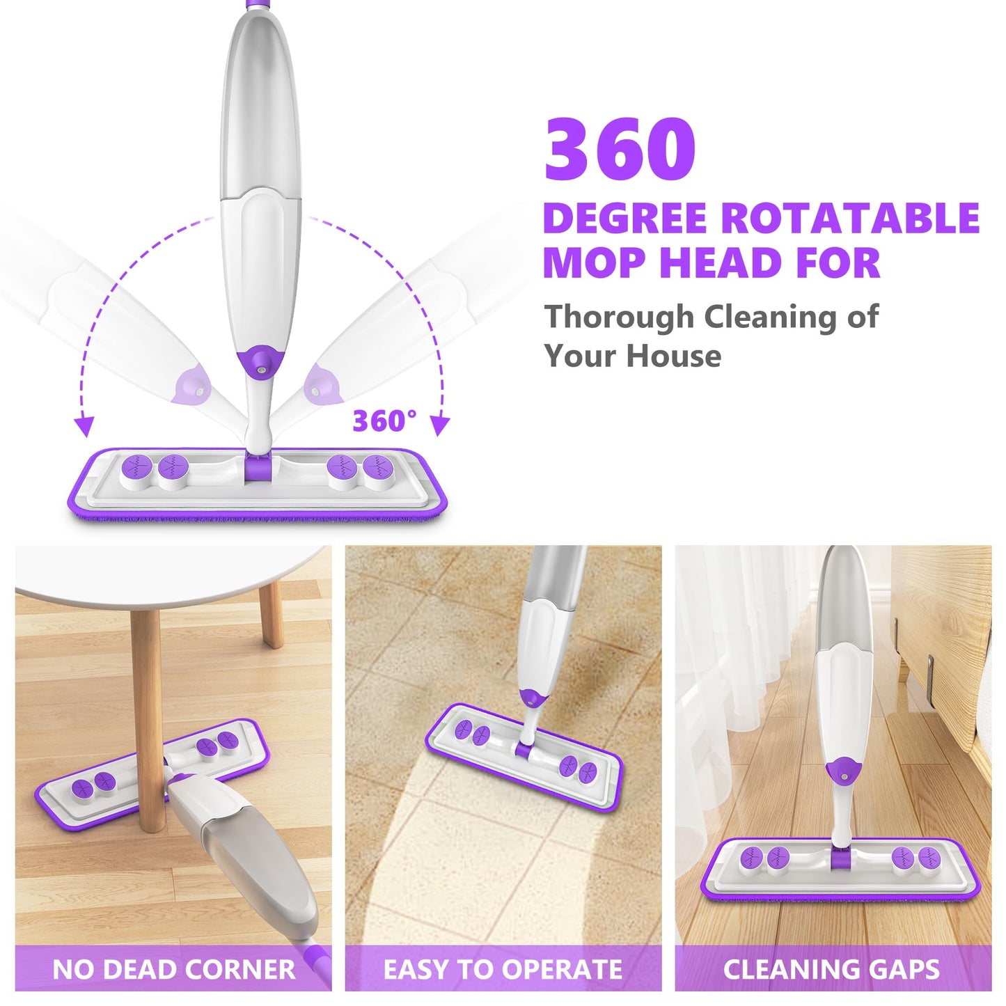 Spray Mops for Hardwood Floor Cleaning, Microfiber Flat Floor Mop with Washable Reusable Pads, Dust Wood Laminate Tile Wet Dry Mopping Head Fit for Disposable Dry Wet Sweeping Refills Cloths - Available at All In One Marketplace Canada