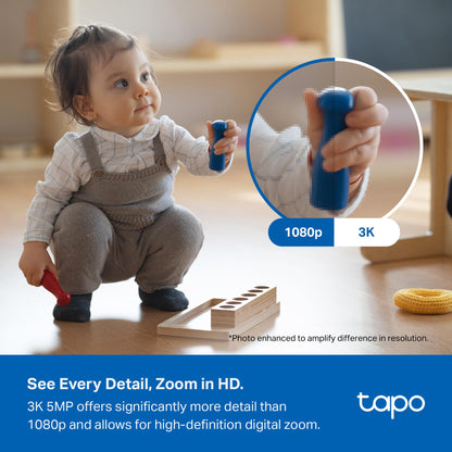 Tapo 3K 5MP Pan/Tilt Security WiFi Camera, Baby & Pet Camera, 360° Motion Tracking, 2-Way Audio, 40Ft. Night Vision, Cloud & Local Storage (Up to 512 GB), Works w/Alexa & Google (Tapo C230)