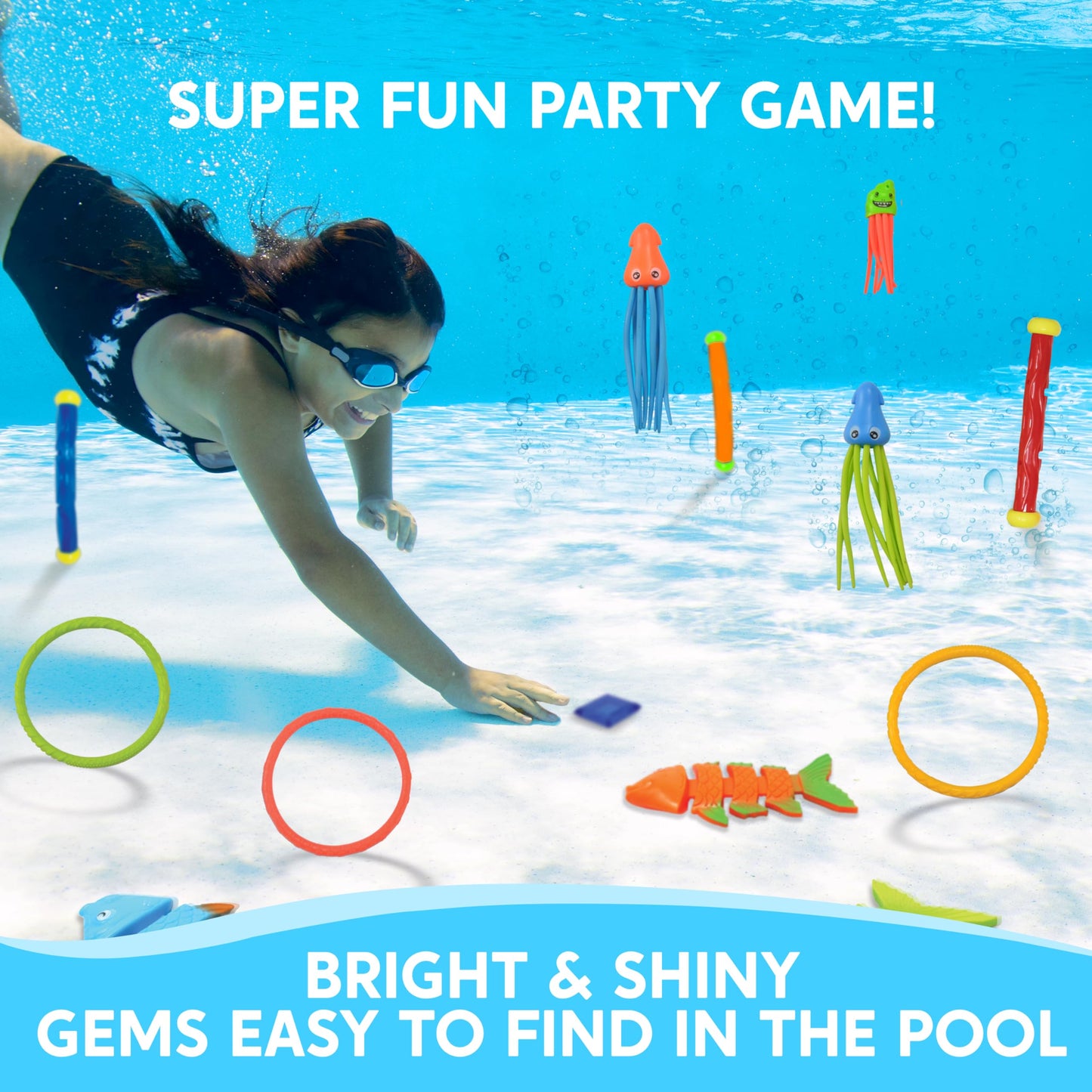 Sloosh 30 Pcs Diving Pool Toys for Kids Ages 3-12 Jumbo Set with Storage Bag Pool Games Summer Swim Water FishToys