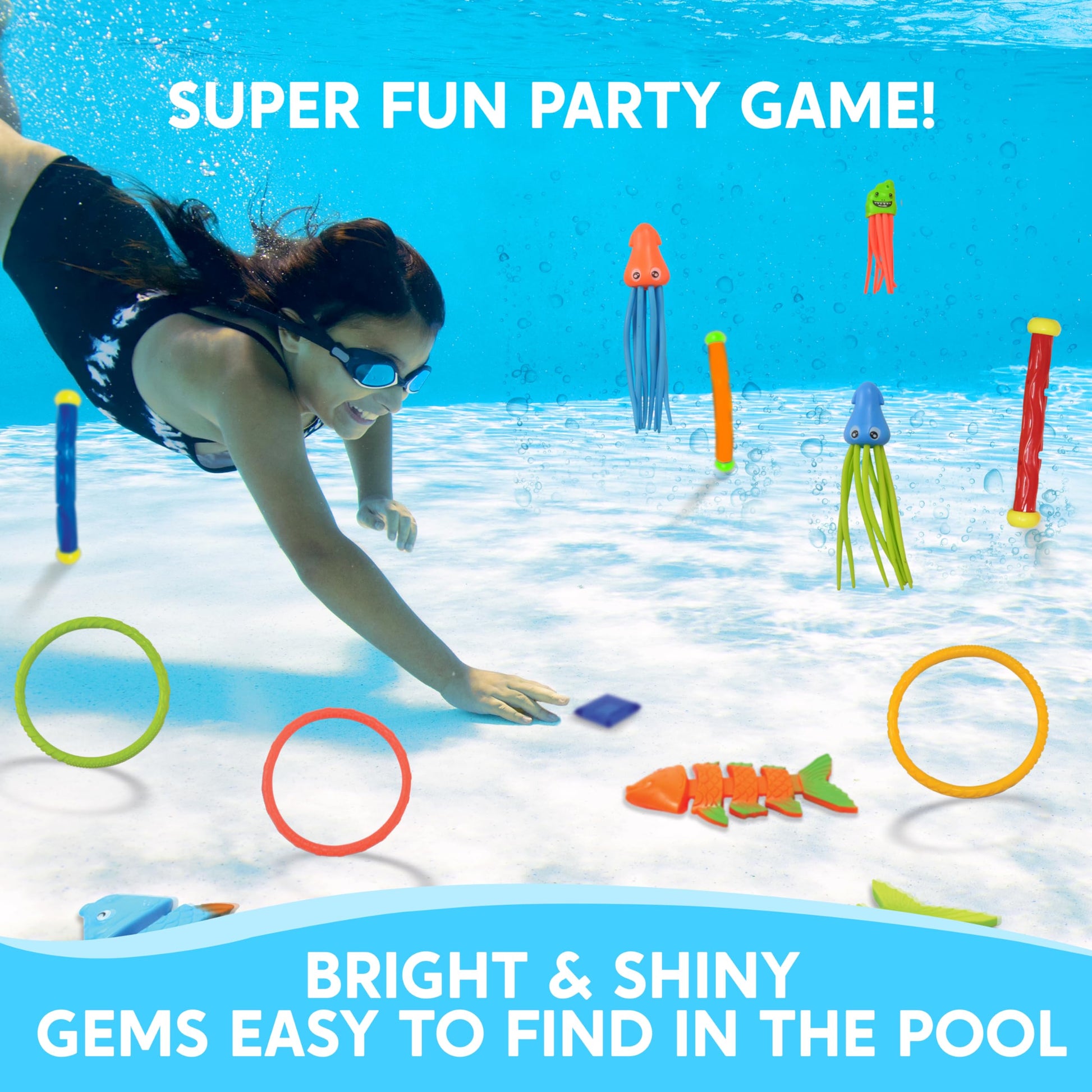 Sloosh 30 Pcs Diving Pool Toys for Kids Ages 3-12 Jumbo Set with Storage Bag Pool Games Summer Swim Water FishToys