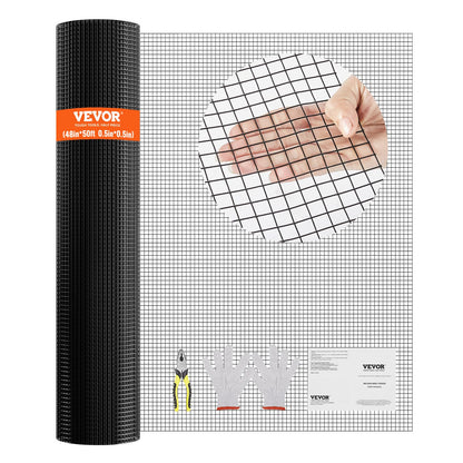 VEVOR Hardware Cloth, 48'' x 50' Galvanized Wire Mesh Roll, 19 Gauge Chicken Wire Fence Roll, Vinyl Coating Metal Wire Mesh for Chicken Coop Barrier, Rabbit Snake Fences, Poultry Enclosures VEVOR