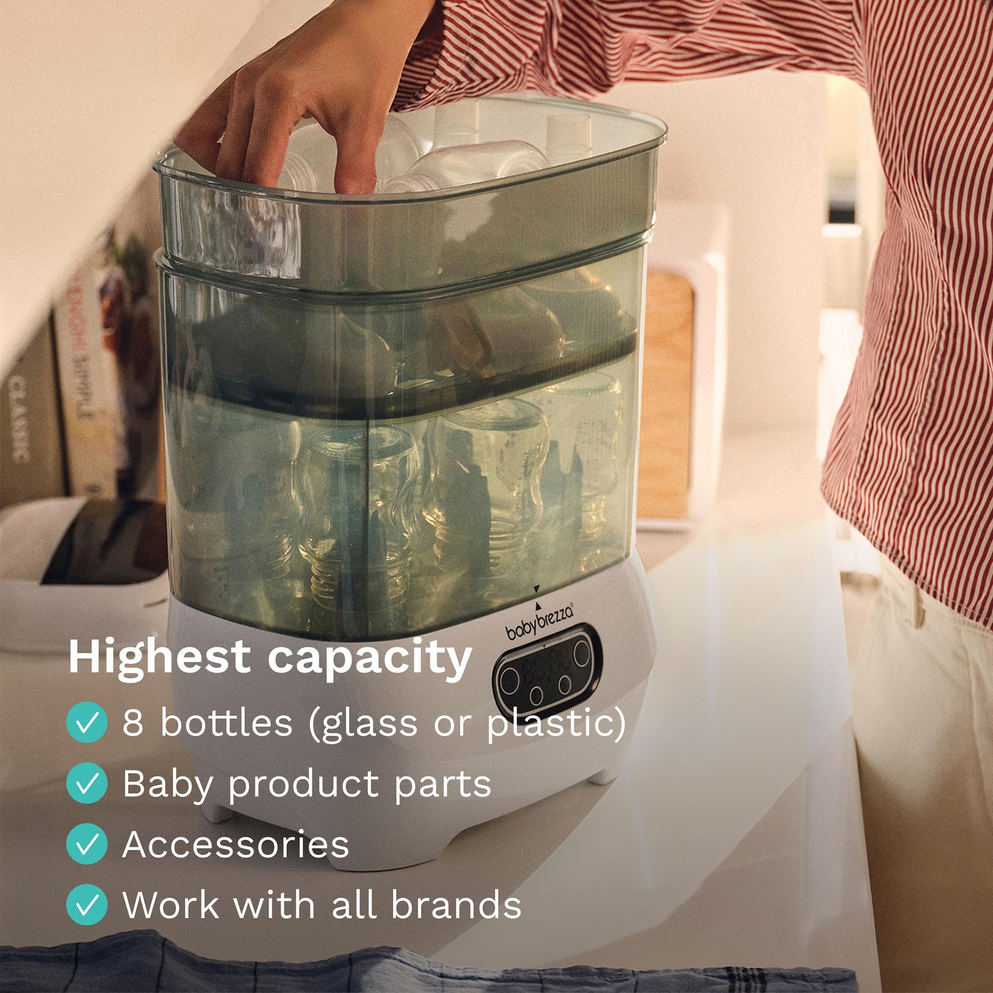 Baby Brezza Bottle Sterilizer and Dryer Advanced – 33% Faster - Largest Capacity Steam Sanitizer - Universal Sterilization Machine for All Bottles + Baby Product Parts - HEPA Air Filter Baby Brezza