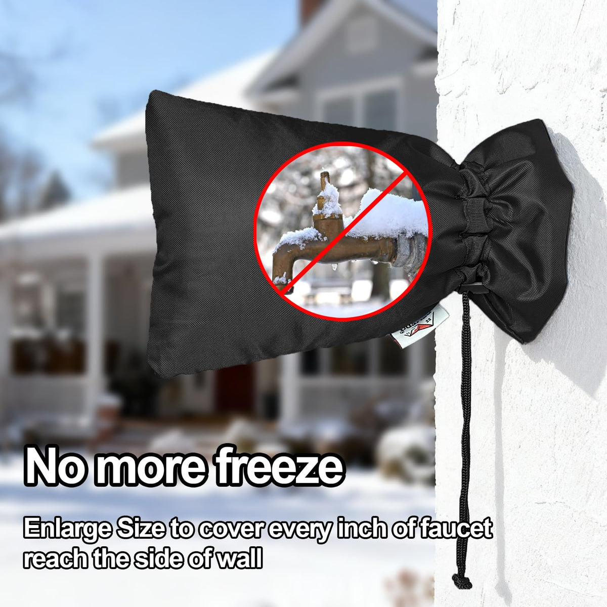 Enlarge Outdoor Faucet Cover for Winter Freeze Protection, 3M Thinsulate, 10"H x 6.3"W Hose Bib Covers for Wall Taps Outside, Waterproof & Frost Free Insulated Spigot Cover, 2 Pcs Faucet Socks - Black 🍁 All In One Marketplace Canada