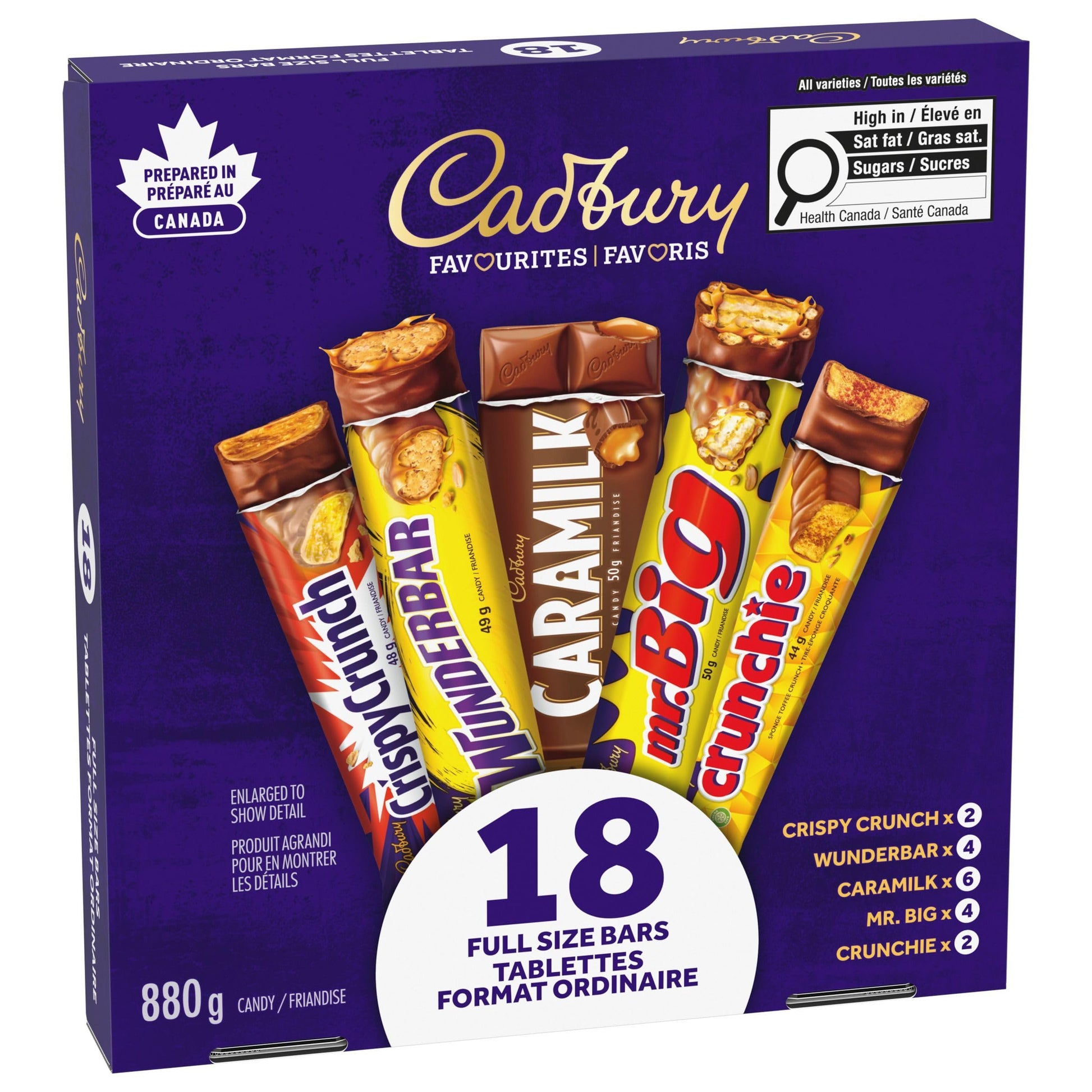 Cadbury 18-Bar Chocolate Variety Pack with Caramilk, Mr. Big, Wunderbar, Crunchie & Crispy Crunch - 880g