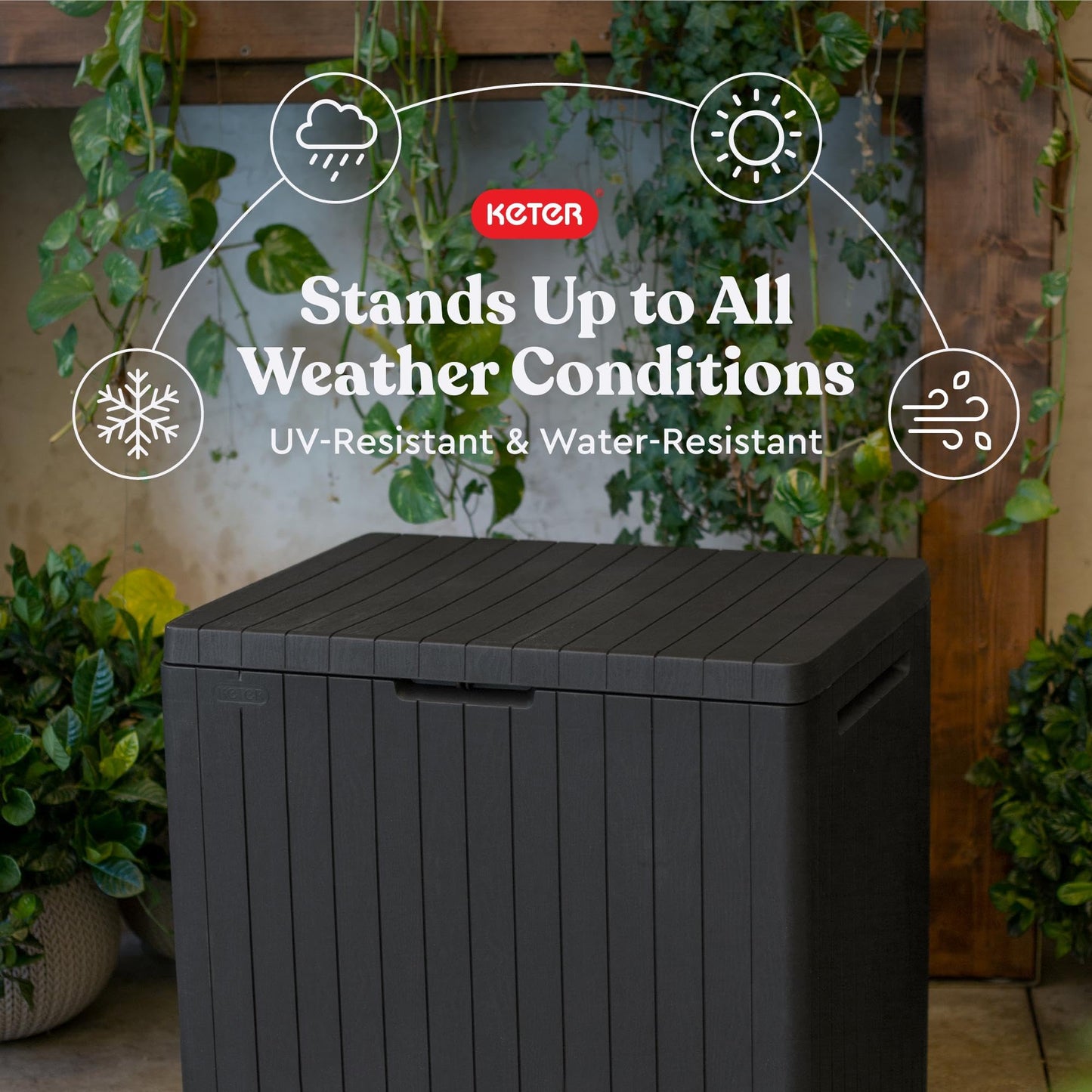 Keter City 30 Gal Outdoor Storage Box and Patio Side Table Keter