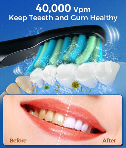 TEETHEORY Sonic Electric Toothbrushes for Adults and Kids, 8 Brush Heads Electric Toothbrush with 40000 VPM Deep Clean 5 Modes, Rechargeable Fast Charge 4 Hours Last 30 Days(Black) - Available at All In One Marketplace Canada