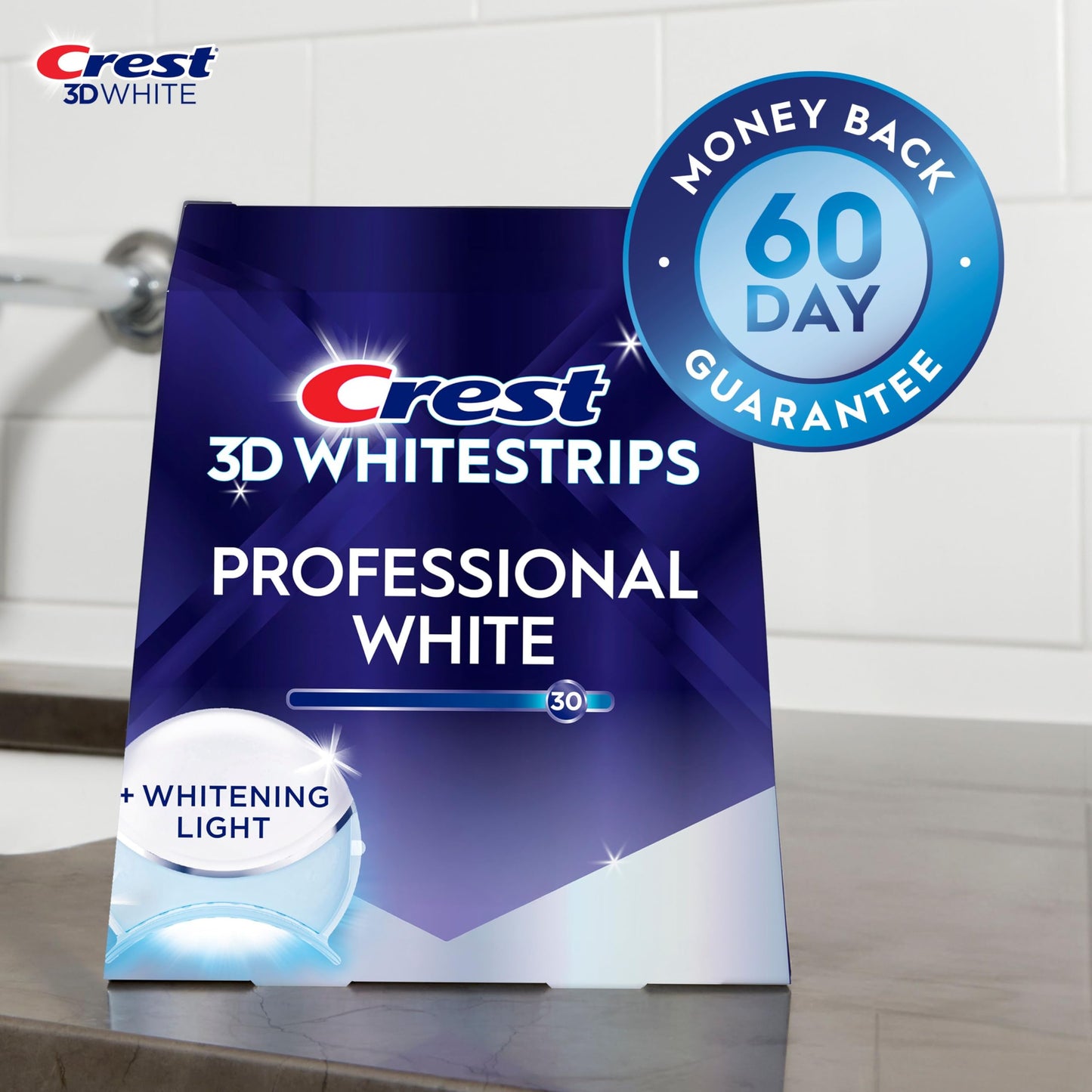 Crest 3D Whitestrips Professional White + Whitening Light At-Home Teeth Whitening Kit, 19 Treatments + Light, 30 Levels Whiter
