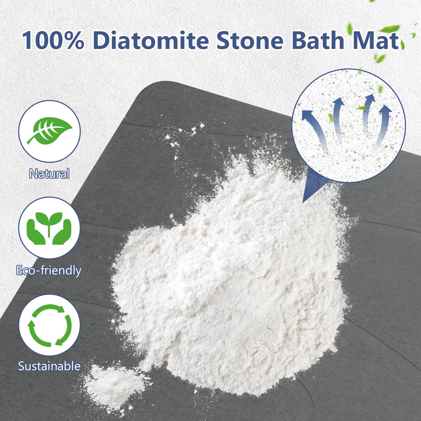 Ceecysaa 80x50cm Stone Bath Mat, Diatomaceous Earth Quick Dry Non Slip, Dark Gray Ceecysaa