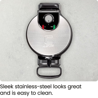 Chefman Rotating Belgian Waffle Maker, 180° Flip Iron w/ Non-Stick Plates, Adjustable Timer, Locking Lid, & Drip Plate, Space Saving Storage, Mess-Free Breakfast, Stainless Steel/Black - Available at All In One Marketplace Canada