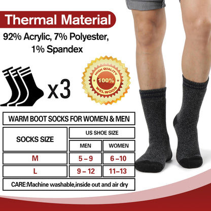 Welwoos Heated Thermal Socks for Men & Women Winter Warm Thick Ski Crew Insulated Boot Socks 3 Pairs Gift Stocking Stuffers for Mens (Grey Black Blue,L) 🍁 All In One Marketplace Canada