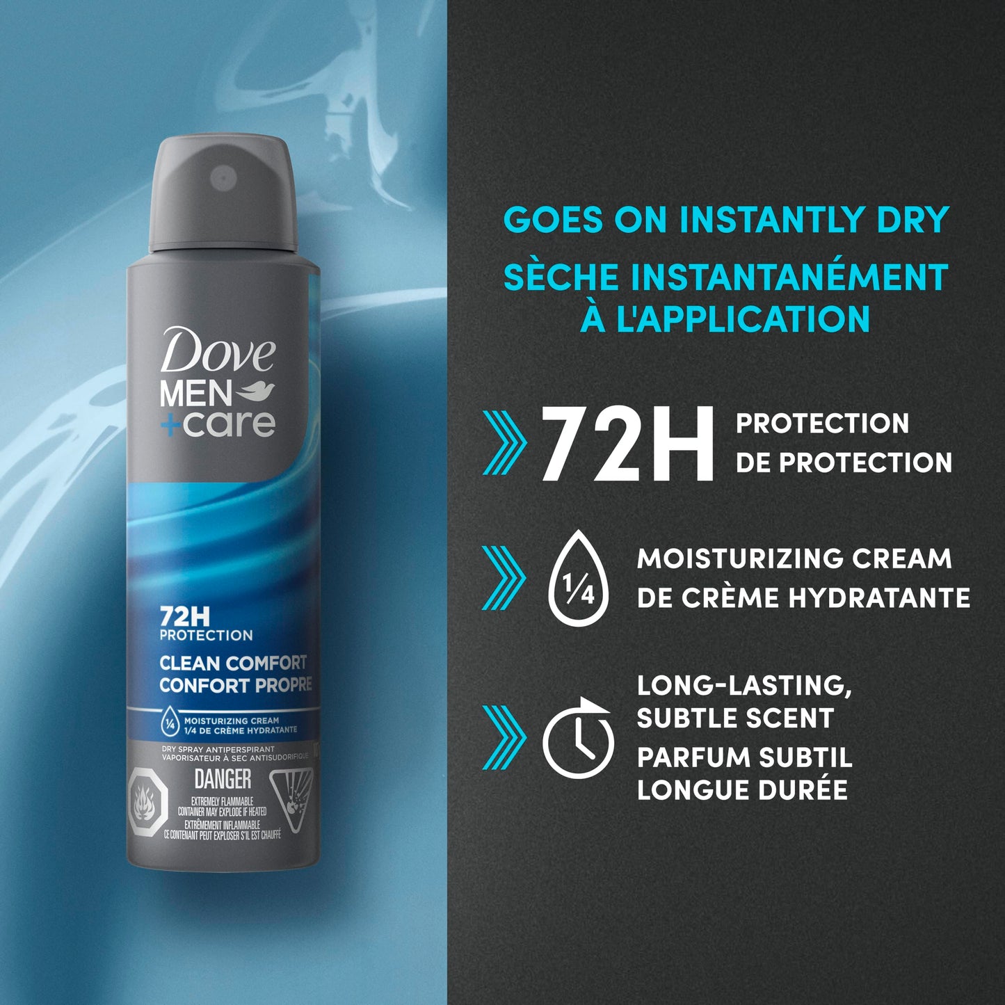 Dove Men+Care Antiperspirant Dry Spray deodorant for 72H sweat & odour protection Clean Comfort with Triple Defense Technology, 107g (Pack of 3) - Available at All In One Marketplace Canada