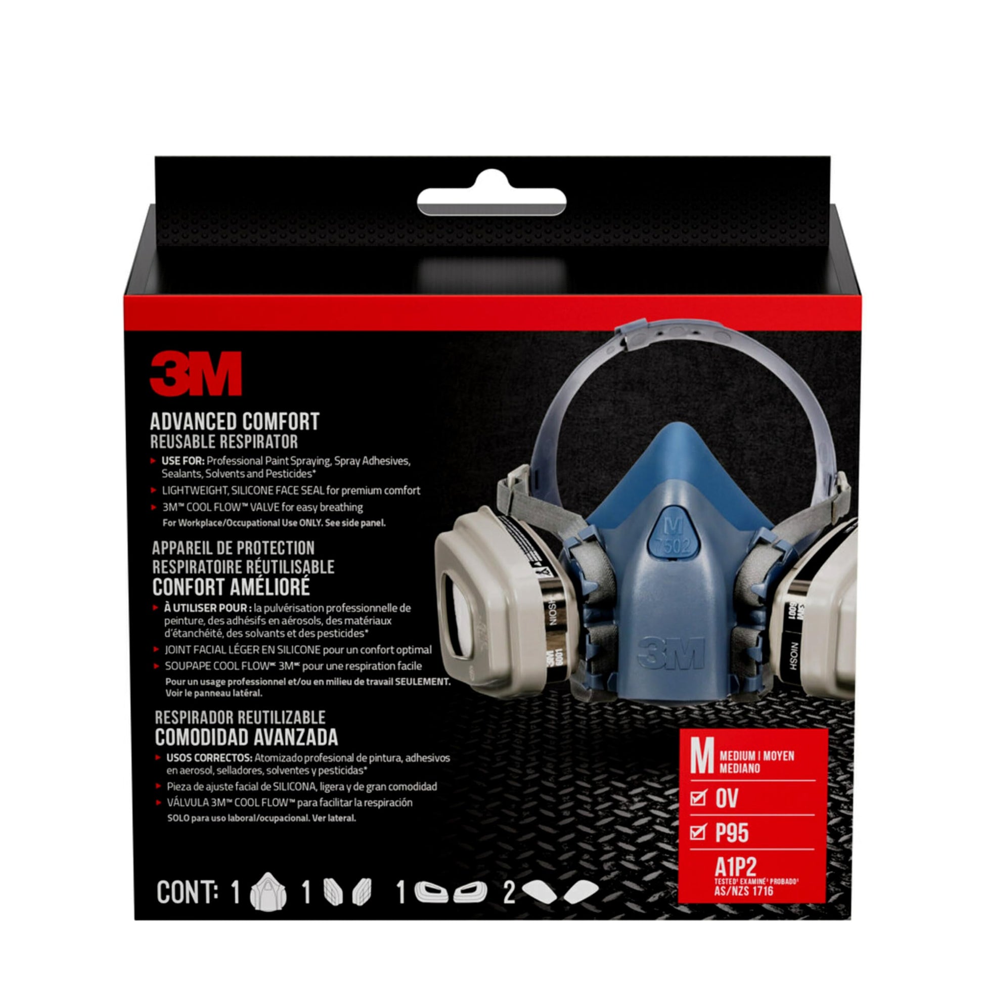 3M Pro Half Facepiece Reusable Respirator All-in-One Kit, Paint Protection - Advanced Comfort, M (1 Mask, 1-pair Cartridges, 2-pair Filters and 1-pair Retainers) 3M