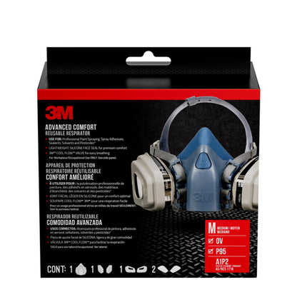 3M Pro Half Facepiece Reusable Respirator All-in-One Kit, Paint Protection - Advanced Comfort, M (1 Mask, 1-pair Cartridges, 2-pair Filters and 1-pair Retainers) 3M