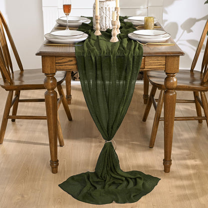 Artoid Mode Boho Cheesecloth Gauze Olive Green Wedding Table Runner, 300 cm Seasonal Fabric Kitchen Dining Holiday Table Decor for Home Party Indoor 🍁 All In One Marketplace Canada